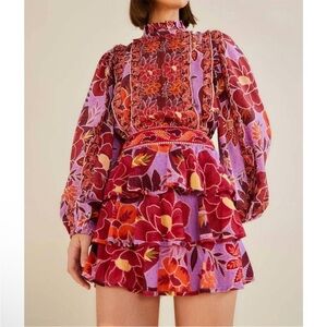 Farm Rio Sweet Floral Lilac XS miniskirt purple pink red new with tags